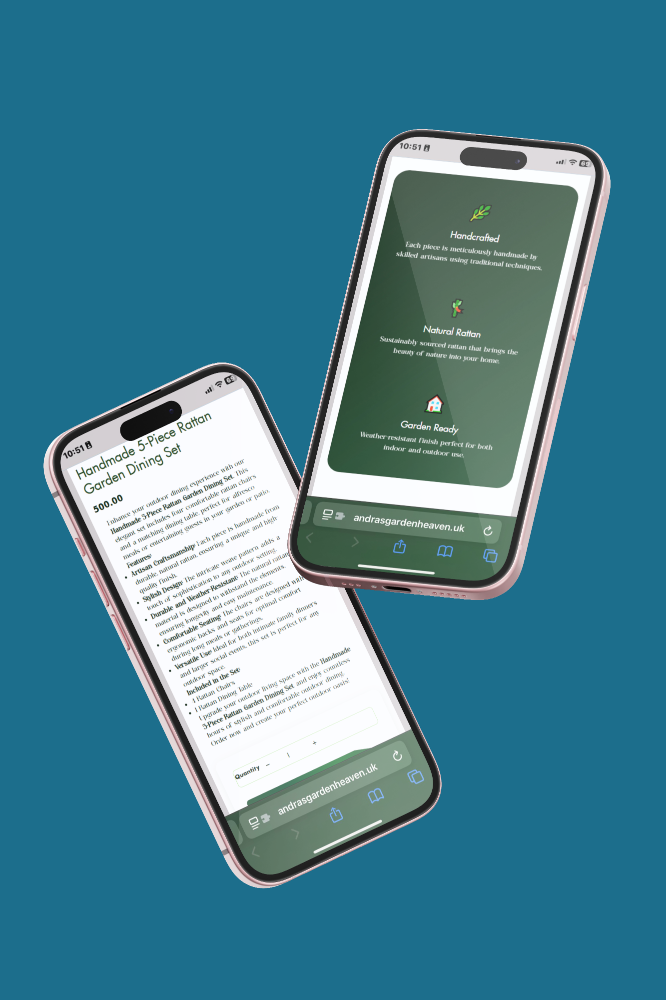 Andra's Garden Heaven — Shopify product page on iPhone 15